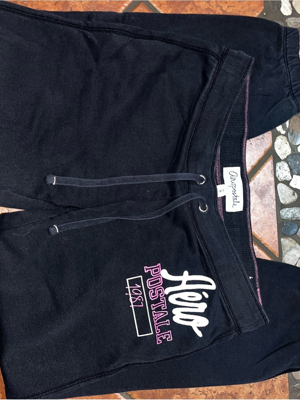 Aeropostale Black Sweatpants with Pink & White Logo
